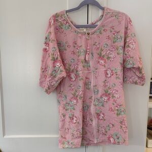 LoveShackFancy Pink Floral Zip-Up Coverup
